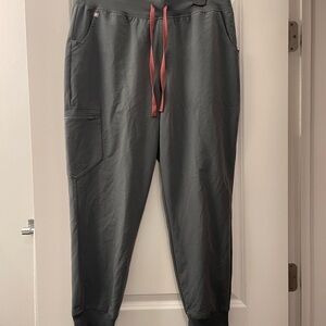 Figs Gray Joggers with Pink Drawstring